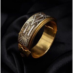 Vintage 1980s Goldtone Ornate Hinged Bangle Bracelet